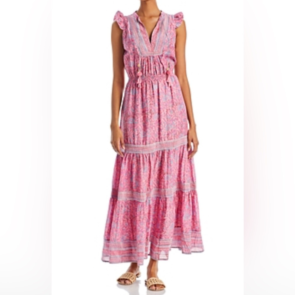BELL by Alicia Bell Annabelle Pink and sky blue Flutter Sleeve V-Neck Maxi Dress